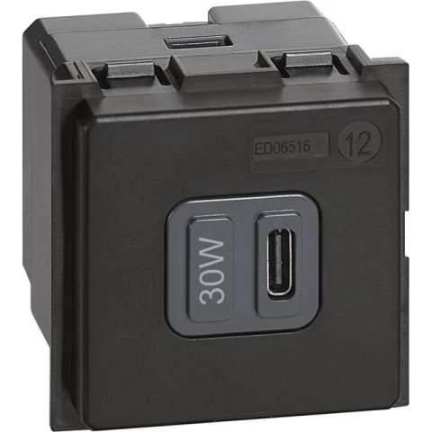 Механизм зарядного устройства USB тип - C 30 Вт/3000мА 2 модуля. Bticino серия Living Now. K4288C2 