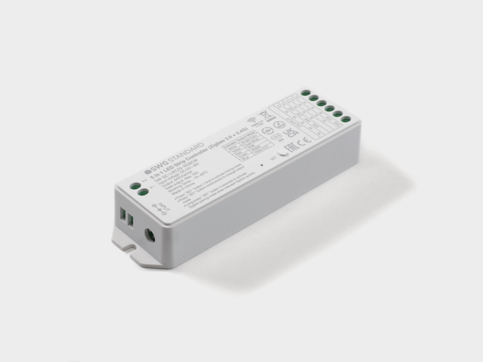  SWG Standard Контроллер Zigbee для светодиодной ленты 5 в 1 (монохромный, CCT, RGB/RGBW, RGB+CCT), 16A 12/48В