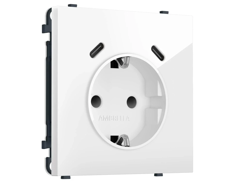 MS110510 Комплект механизма электрической розетки SIGMA Белый глянец 2USB С+C 20W (быст. зар.) с/з с/ш 16A-250V QUANT PRO (SP1105, PR165)