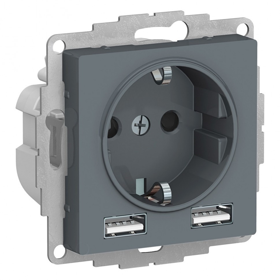 Розетка силовая+USB Schneider Electric Atlas Design грифель ATN000730
