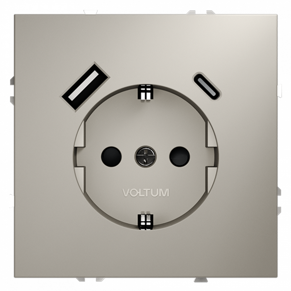  Розетка VOLTUM S70 с заземлением, USB A+C и защитными шторками (кашемир) VLS040503