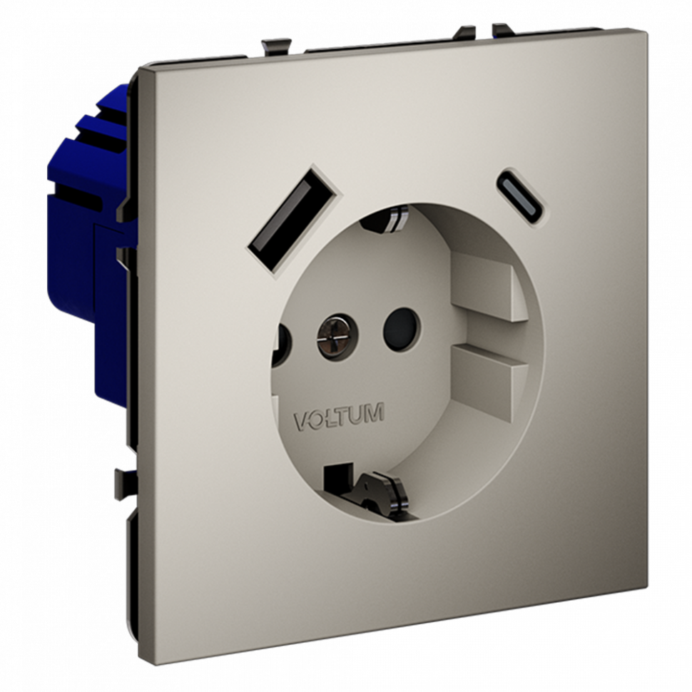  Розетка VOLTUM S70 с заземлением, USB A+C и защитными шторками (кашемир) VLS040503