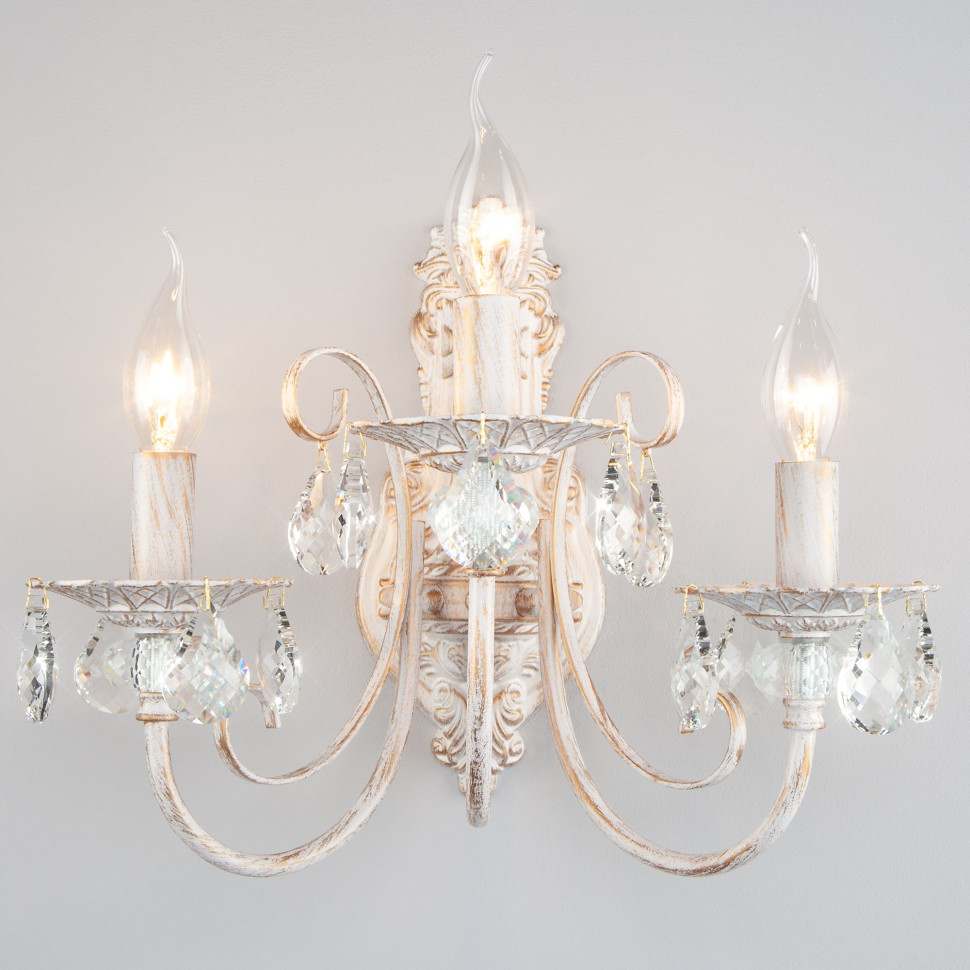 Бра с хрусталем 3305/3  белый с золотом / прозрачный хрусталь