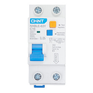 Дифференциальный автомат АВДT CHINT NXBLE-63Y 1P+N 4.5kA х-ка С 16А тип АС 30mA (R) 105542