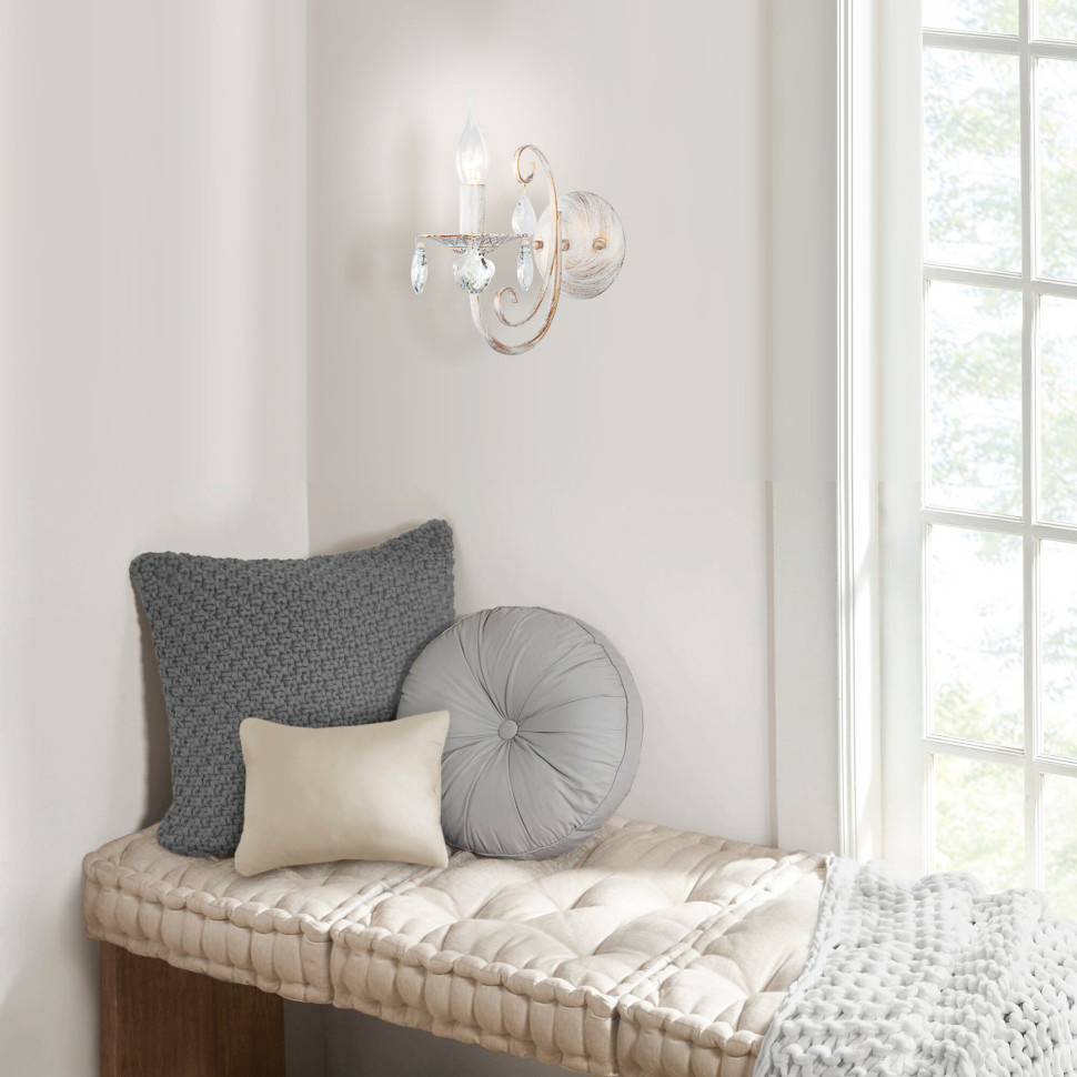 Бра с хрусталем 3305/1 белый с золотом / прозрачный хрусталь