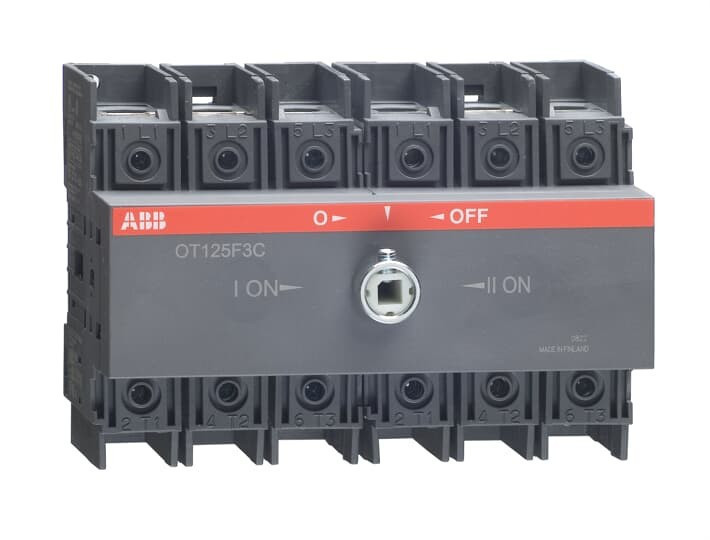 Рубильник реверсивный ABB OT125F3C 125А 3P на DIN-рейку или монтажную плату (без ручки) 1SCA105037R1001