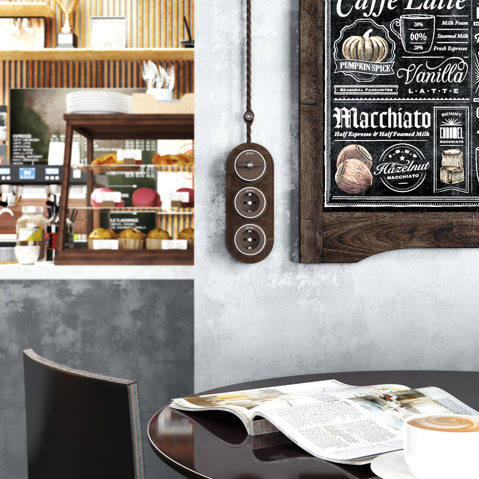 Выключатель на 4 положения двухклавишный Vintage мокко матовый/хром W5822052