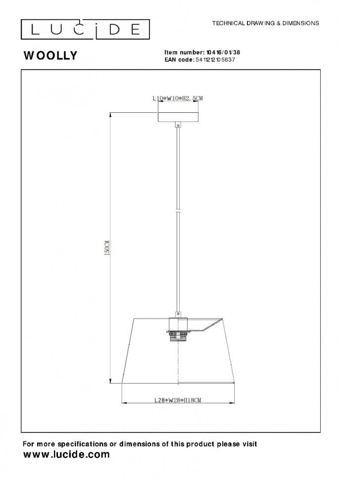Подвесной светильник Lucide Woolly 10416/01/38