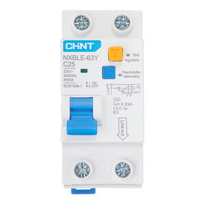 Дифференциальный автомат АВДT CHINT NXBLE-63Y 1P+N 4.5kA х-ка С 25А тип АС 30mA (R) 105544