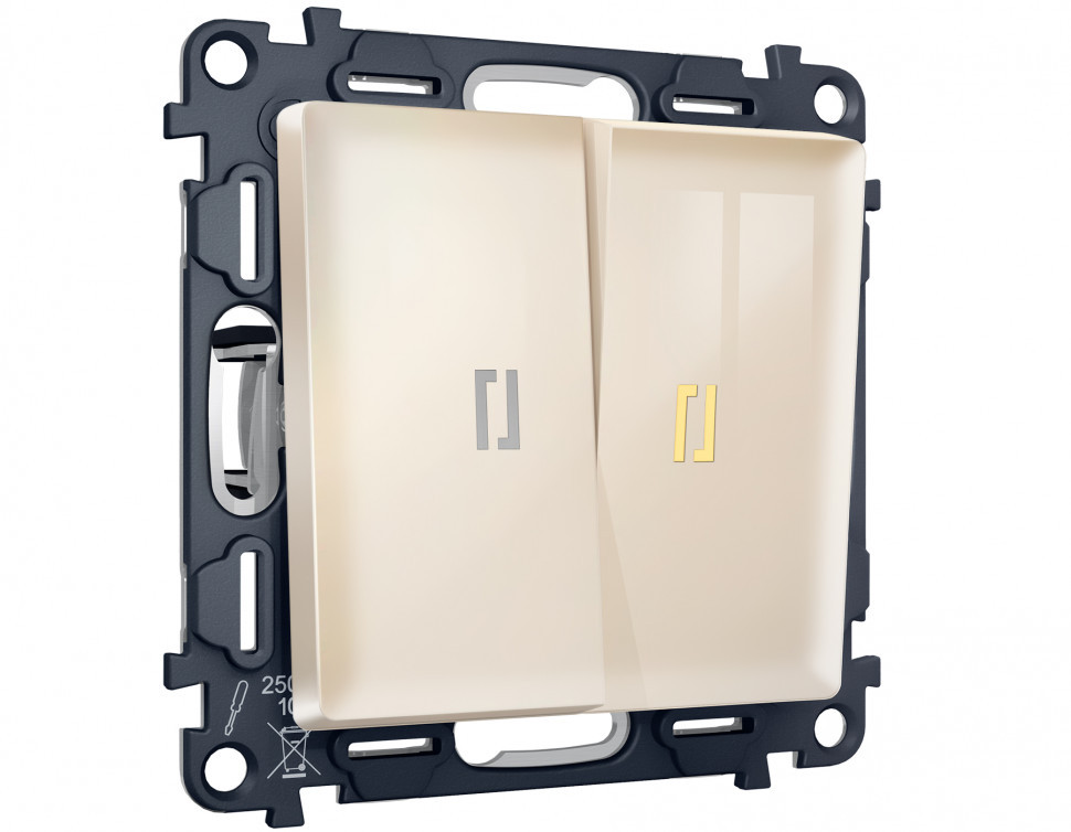 MA304030 Комплект механизма 2-кл проходного выключателя с подсветкой 3200K ALFA Бежевый глянец QUANT (AP3040, VM120, G22Y)