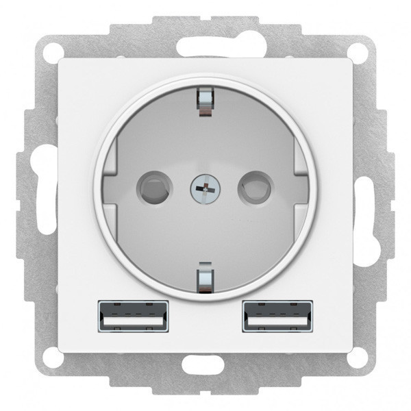 Розетка силовая + USB type - A+A, 5В/2,4А, 2х5В/1,2А Systeme Electric Atlas Design Лотос ATN001330