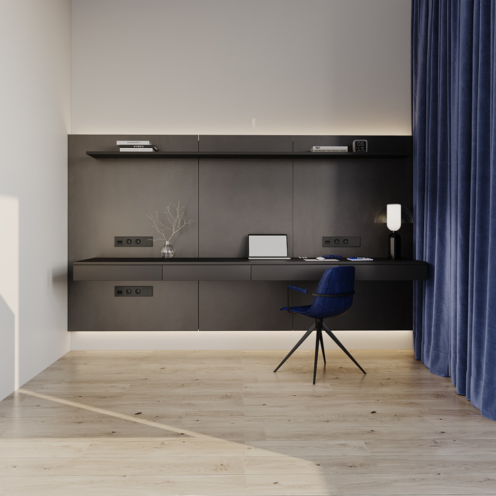 Выключатель встраиваемый VOLTUM S70 двухклавишный 10А, (черный матовый)