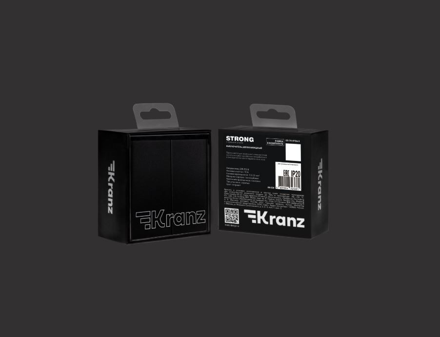 KRANZ Выключатель STRONG 2 кл 10А с/у антрацит KR-78-0706-5