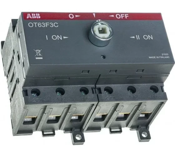 Рубильник реверсивный ABB OT63F3C 63А 3P на DIN-рейку или монтажную плату (без ручки) 1SCA105338R1001