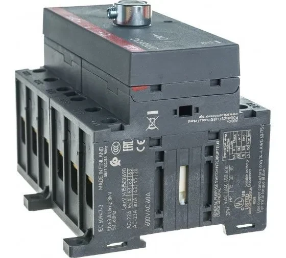 Рубильник реверсивный ABB OT63F3C 63А 3P на DIN-рейку или монтажную плату (без ручки) 1SCA105338R1001