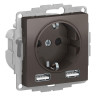 Розетка силовая + USB type - A+A, 5В/2,4А, 2х5В/1,2А Systeme Electric Atlas Design мокко ATN000630