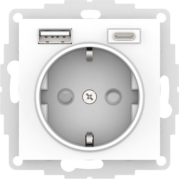 Розетка силовая + USB type - A+C, 5В/2,4А/3,0А, 2х5В/1,5А Systeme Electric Atlas Design Лотос ATN001332