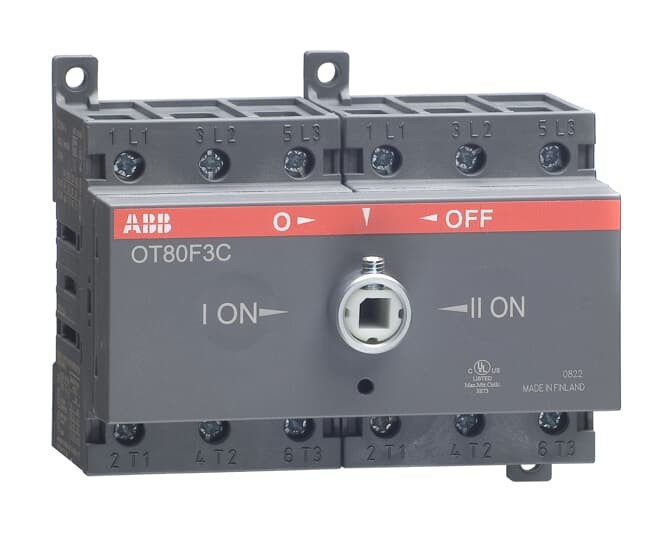 Рубильник реверсивный ABB OT80F3C 80А 3P на DIN-рейку или монтажную плату (без ручки) 1SCA105402R1001