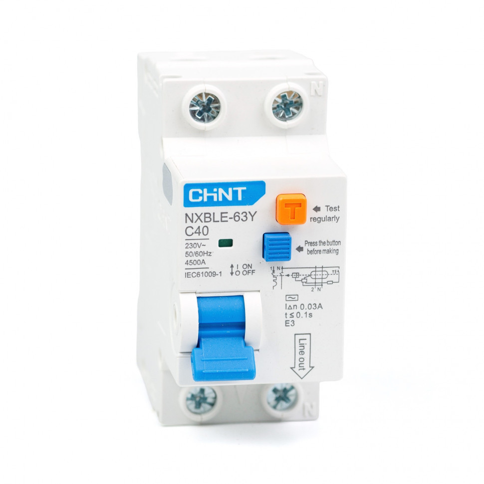 Дифференциальный автомат АВДT CHINT NXBLE-63Y 1P+N 4.5kA х-ка С 40А тип АС 30mA (R) 105546