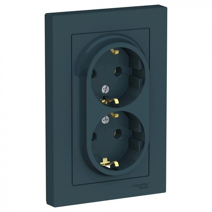 Розетка двойная Schneider Electric Atlas Design в сборе, изумруд ATN000824
