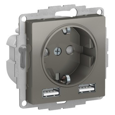 Розетка силовая+USB Schneider Electric Atlas Design сталь ATN000930
