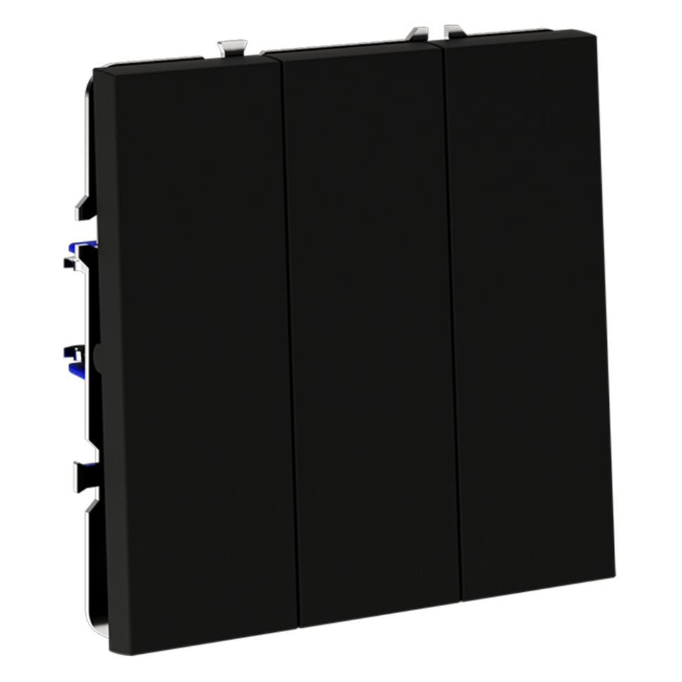 Выключатель встраиваемый VOLTUM S70 трехклавишный 10А, (черный матовый)