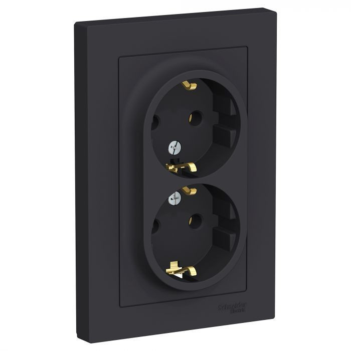 Розетка двойная Systeme Electric Atlas Design в сборе, карбон ATN001024