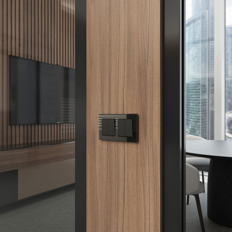 Перекрестный переключатель двухклавишный (чёрный матовый) W1123006