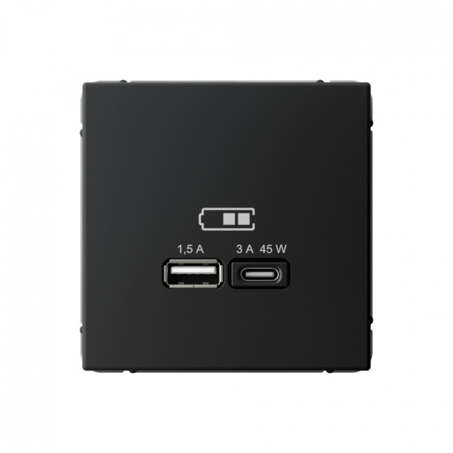Зарядное устройство USB тип-A + тип-C 45Вт высокоскор.заряд. QC, PD, механизм, Schneider Electric Art Gallery Карбон GAL001029