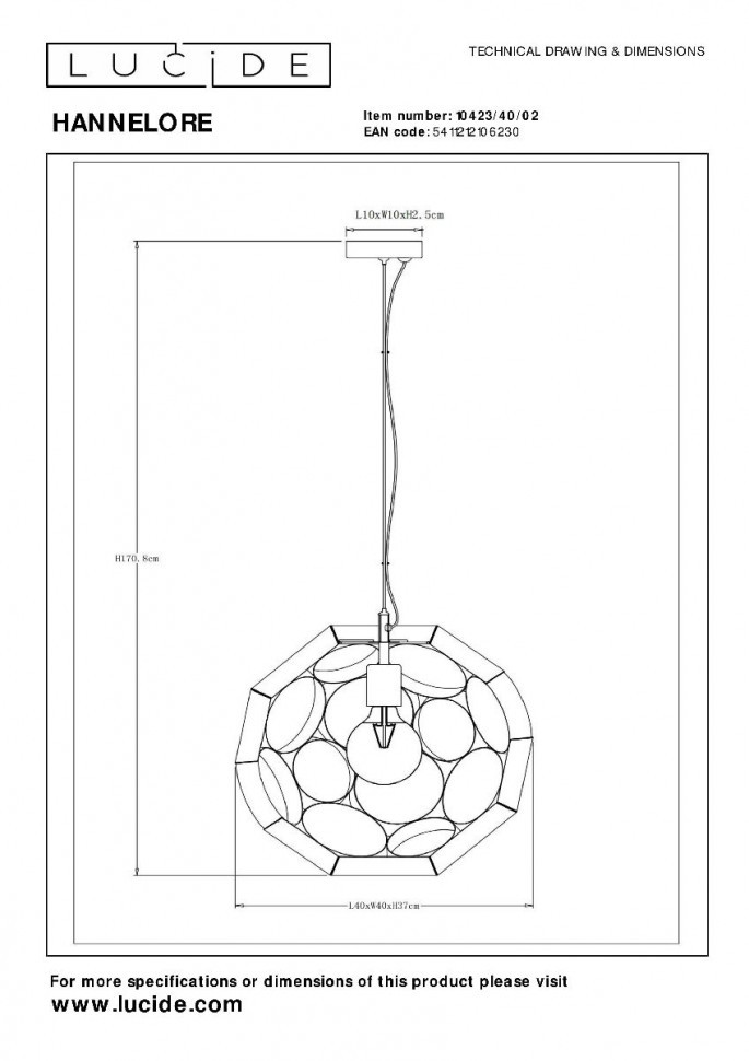 Подвесной светильник Lucide Hannelore 10423/40/02
