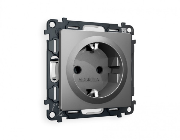 Комплект механизма электрической розетки ALFA MA656010 Антрацит серый с заземлением на винтовых зажимах 2P+E 16A-250V QUANT
