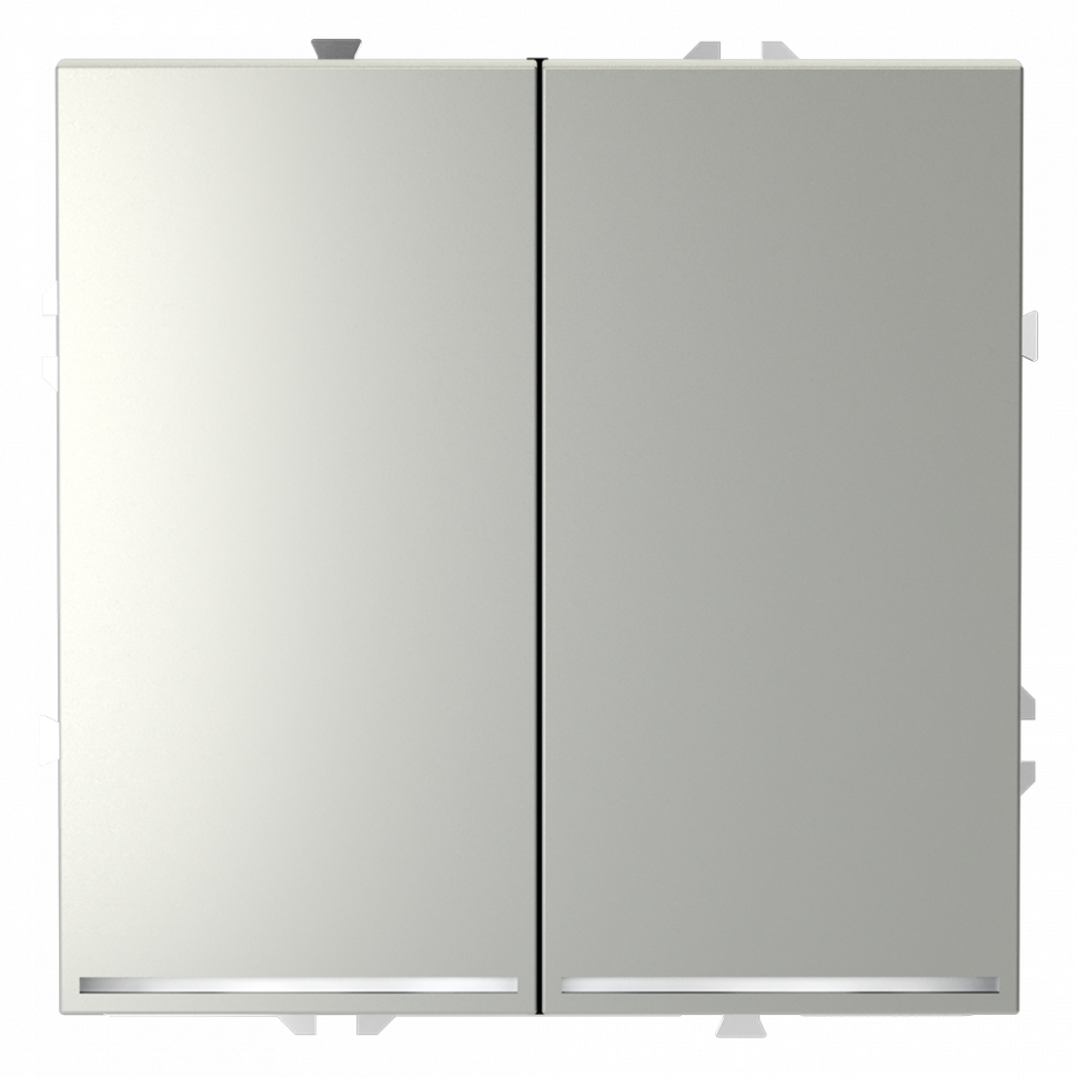 Проходной переключатель встраиваемый VOLTUM S70 двухклавишный с подсветкой 10А, (сталь) VLS020405