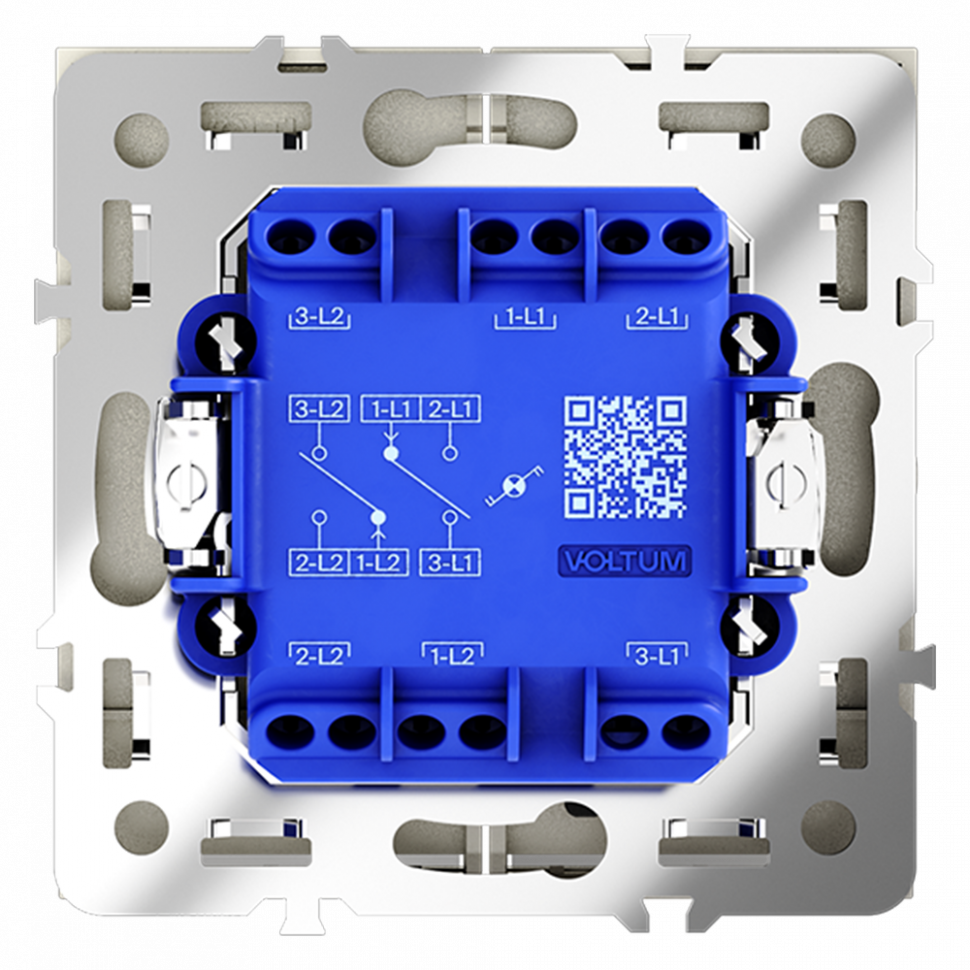 Проходной переключатель встраиваемый VOLTUM S70 двухклавишный с подсветкой 10А, (сталь) VLS020405