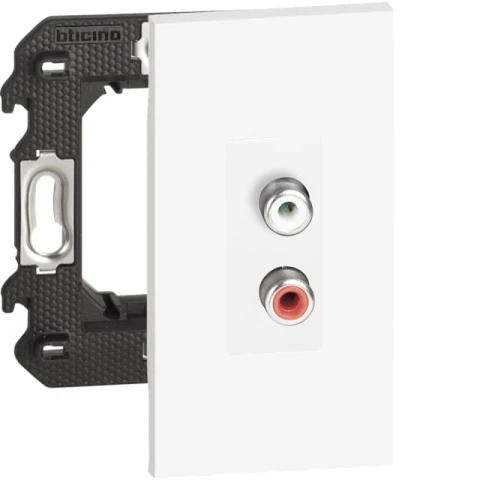 Розетка акустическая с разъёмами RCA 2 канала 2 модуля. Цвет Белый. Bticino серия Living Now.