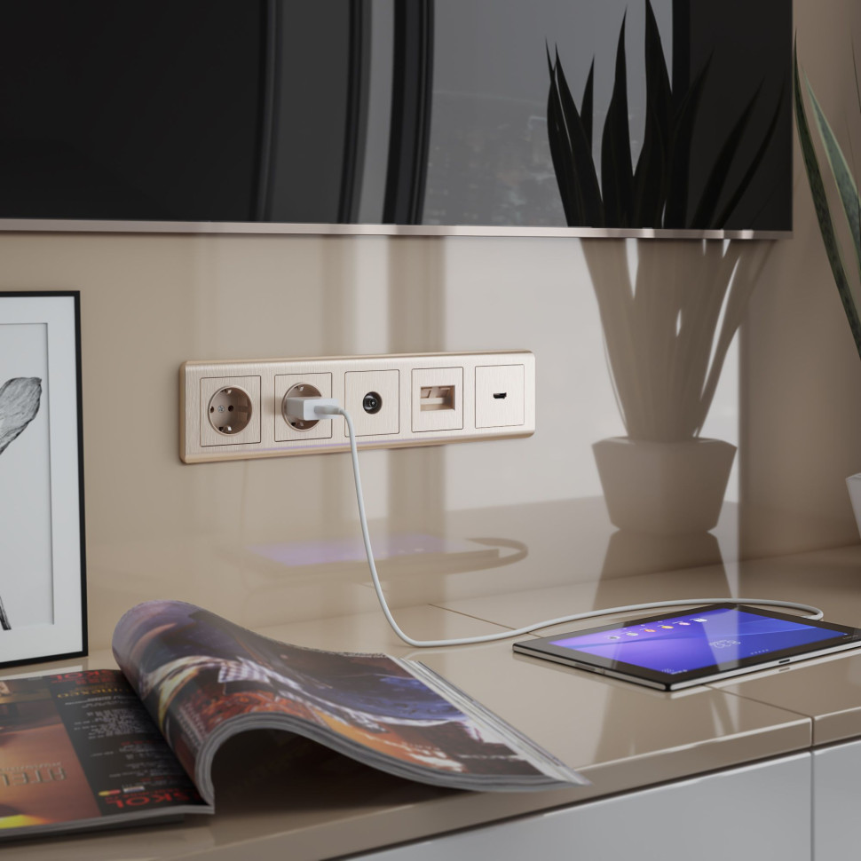 W1196010/ Накладка для розетки HDMI (шампань рифленый) W1196010