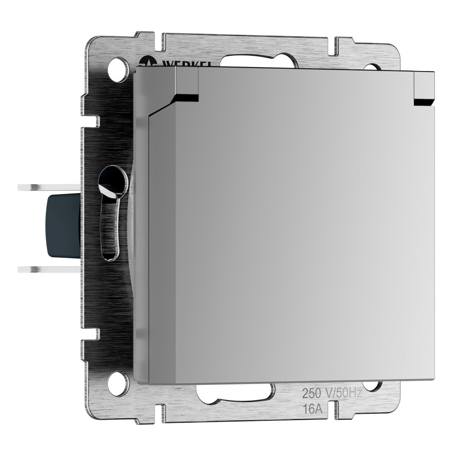 W1171206/ Розетка влагозащ. с зазем. с защит. крышкой и шторками (серебряный) W1171206