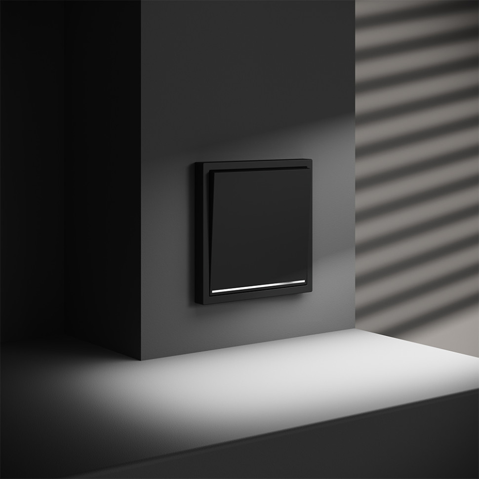 Проходной переключатель встраиваемый VOLTUM S70 одноклавишный с подсветкой 10А, (черный матовый)