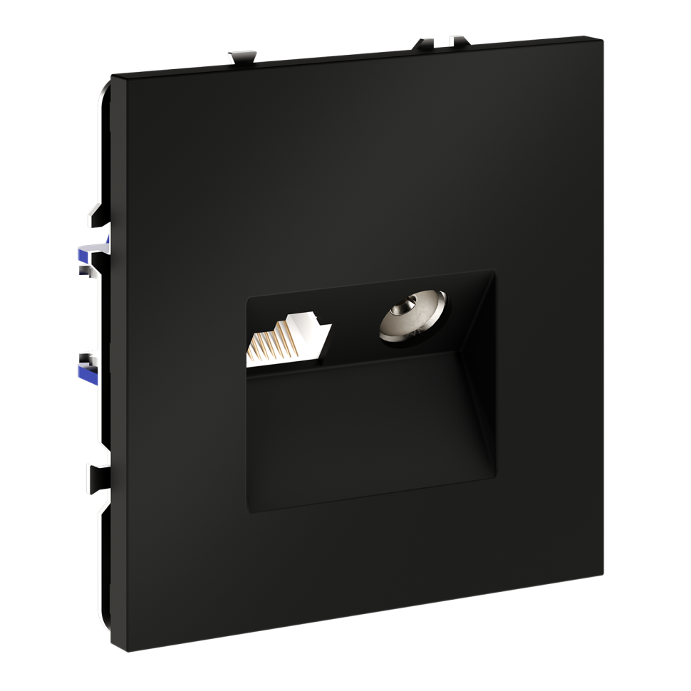 Розетка телевизионная встраиваемая VOLTUM S70 TV+RJ45 кат. 6, (черный матовый)