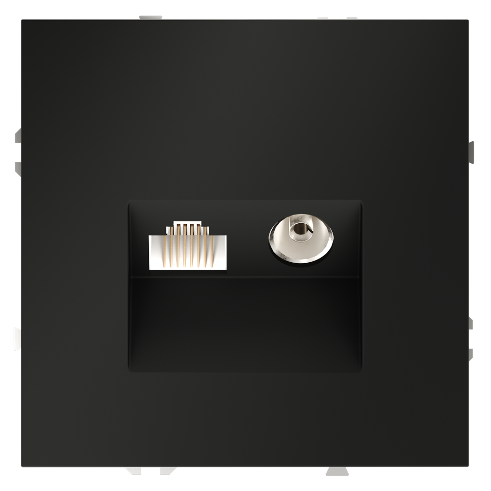 Розетка телевизионная встраиваемая VOLTUM S70 TV+RJ45 кат. 6, (черный матовый)