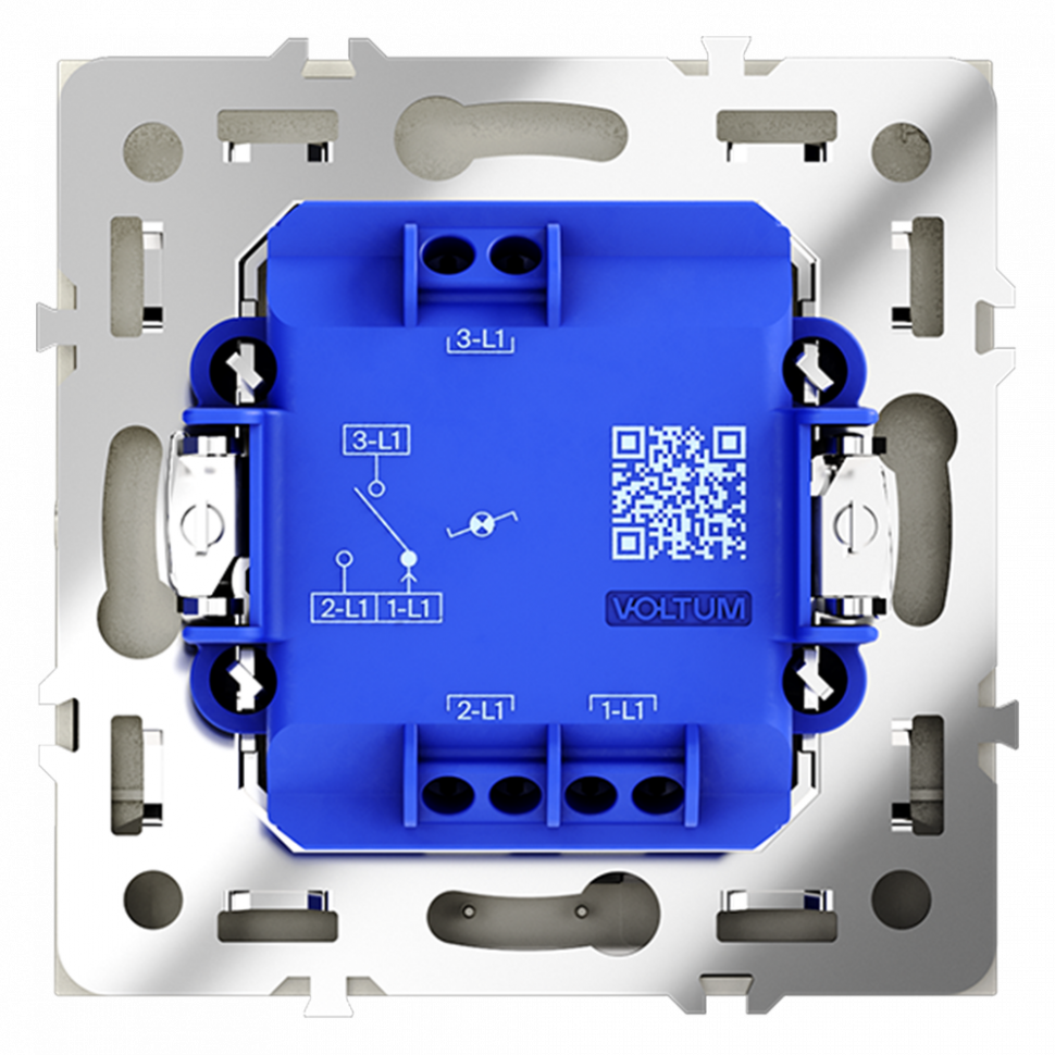 Проходной переключатель встраиваемый VOLTUM S70 одноклавишный с подсветкой 10А, (сталь) VLS010405