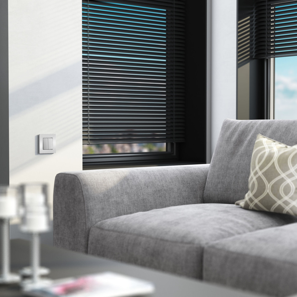 Выключатель двухклавишный с самовозвратом серебряный W1122406