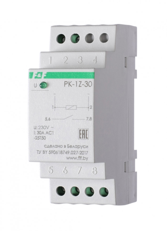 Реле промежуточный электромагнитный (Ампер-30 / Волт-230 АС / Контакт-1NO) PK-1Z-30-230