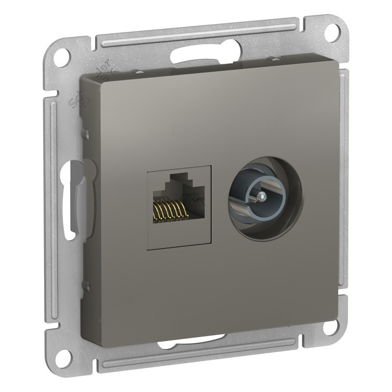 Розетка TV+RJ-45 Schneider Electric Atlas Design сталь ATN000989