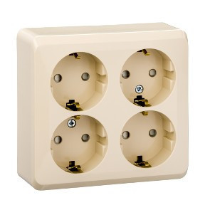 Розетка 4К+З со шторками 16А 250B Кремовая Systeme Electric Этюд PA16-208K