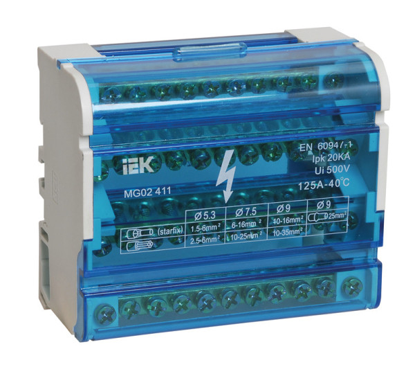 Шины на DIN-рейку в корпусе (кросс-модуль) ШНК 4х11 3L+PEN IEK YND10-4-11-125