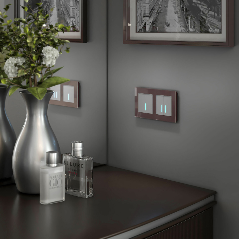 Сенсорный выключатель двухклавишный с подсветкой 1000 Вт серебряный W4520006