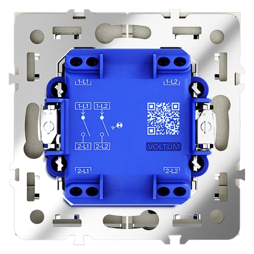Выключатель встраиваемый VOLTUM S70 двухклавишный с подсветкой 10А, (сталь)