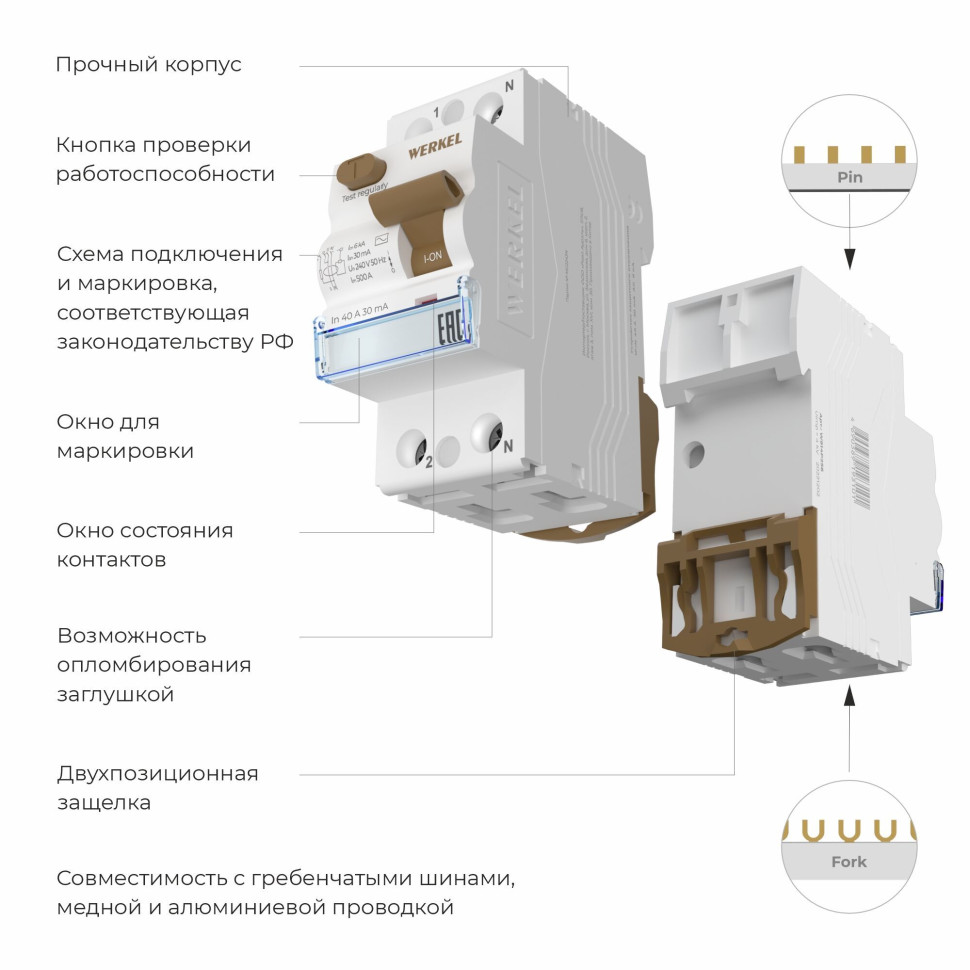 Устройство защитного отключения (УЗО) 1P+N 40 A 30 mА АС 6 kА W912P406