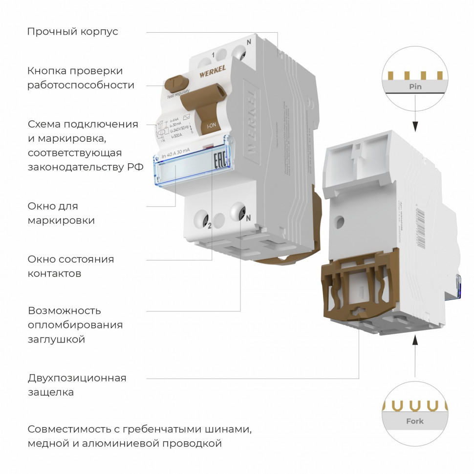 Устройство защитного отключения (УЗО) 1P+N 40 A 30 mА АС 6 kА W912P406