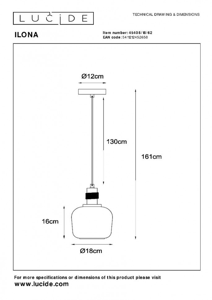Подвесной светильник Lucide Ilona 45408/18/62